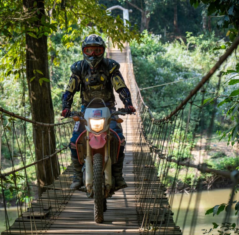 River, bridge crossing with a CRF motorcycle